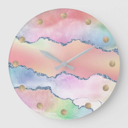 Peachy Agate  Pretty Soft Pastel Watercolor Ombre Large Clock