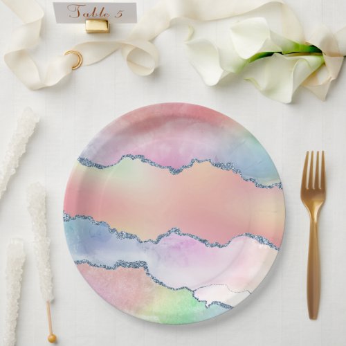 Peachy Agate  Pretty Soft Pastel Watercolor Ombre Paper Plates