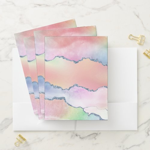 Peachy Agate  Pretty Soft Pastel Watercolor Ombre Pocket Folder