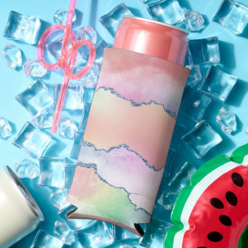 Peachy Agate  Pretty Soft Pastel Watercolor Ombre Seltzer Can Cooler