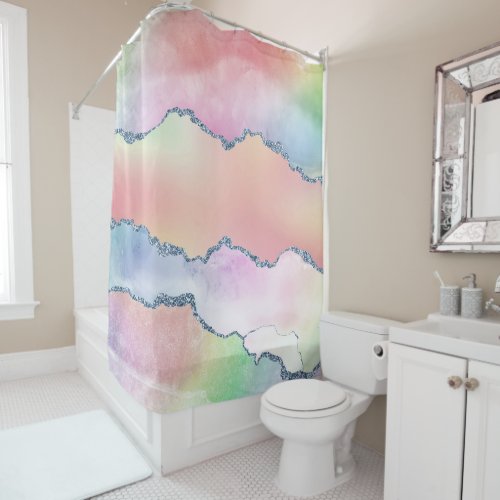 Peachy Agate  Pretty Soft Pastel Watercolor Ombre Shower Curtain