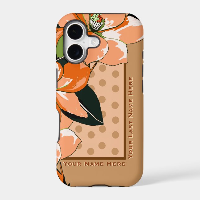 Peachy Azaleas, Polka Dots + Camel_Personalized Case-Mate iPhone Case (Back)