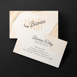 Peachy Beige Gold Glitter Agate Hair Stylist Salon Business Card
