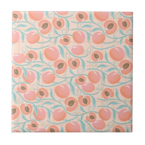 Peachy Blooms Boho Pattern Peach  Ceramic Tile