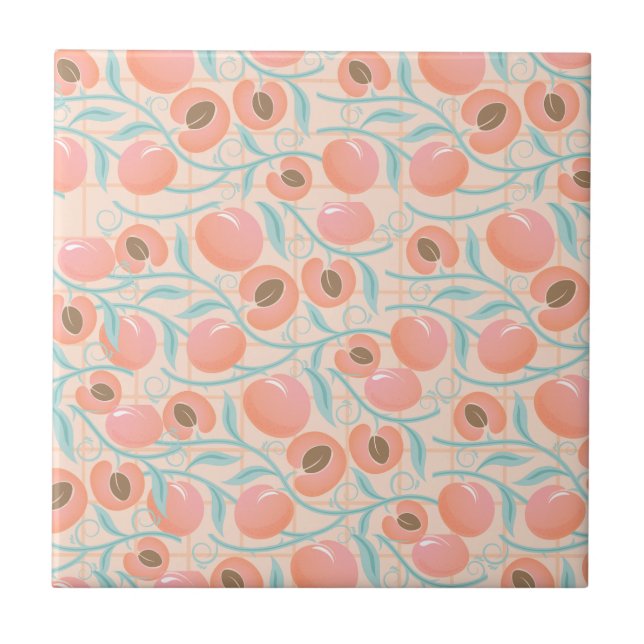Peachy Blooms Boho Pattern Peach  Ceramic Tile (Front)
