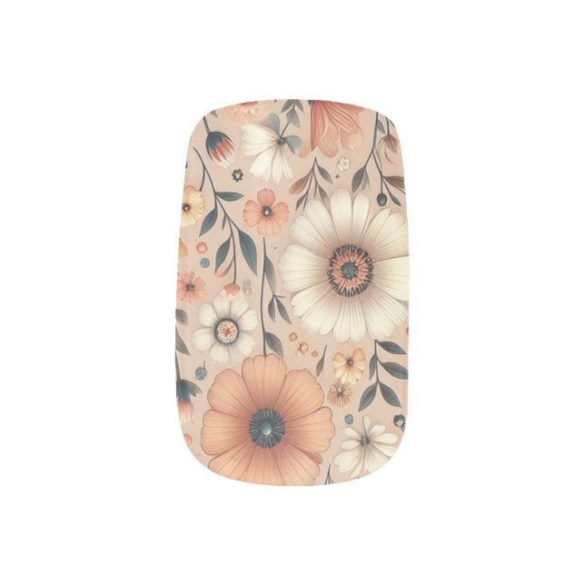 Peachy Blooms Minx Nail Art (Right Thumb)