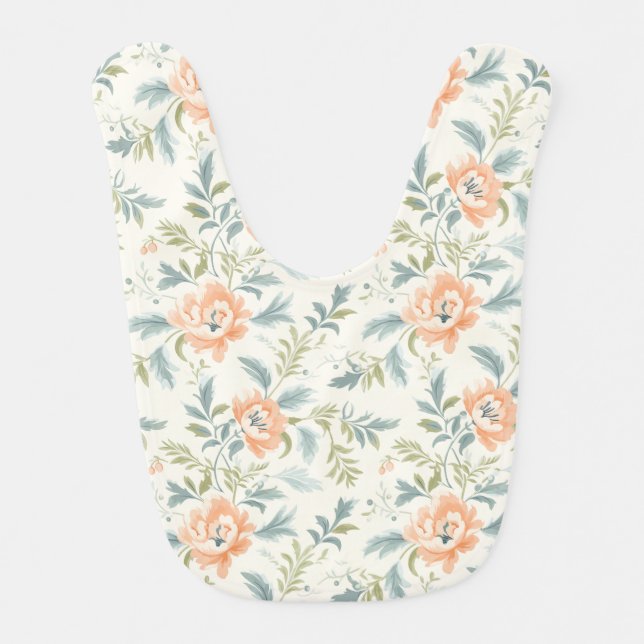 Peachy Blossoms Flower Floral Baby Bib (Front)