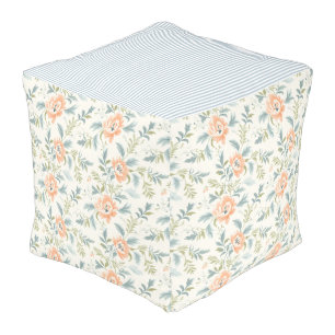Peachy Blossoms Flowers Floral Stripe Pouf