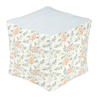 Peachy Blossoms Flowers Floral Stripe Pouf