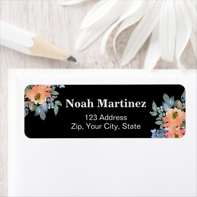 Peachy Blue Watercolor Floral Label (Creator Uploaded)