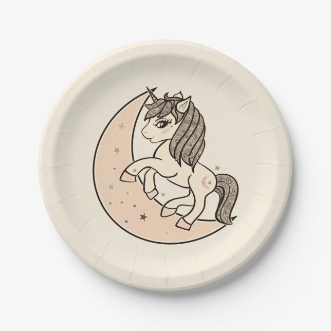 Peachy Blush Pink Celestial Moon Baby Shower Paper Plates (Front)