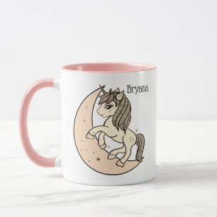 Peachy Blush Pink Celestial Moon & Stars Unicorn Mug