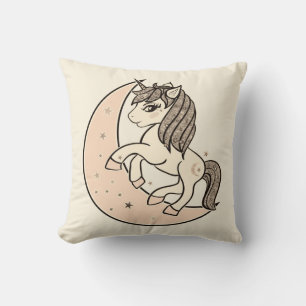Peachy Blush Pink Celestial Moon & Stars Unicorn Throw Pillow