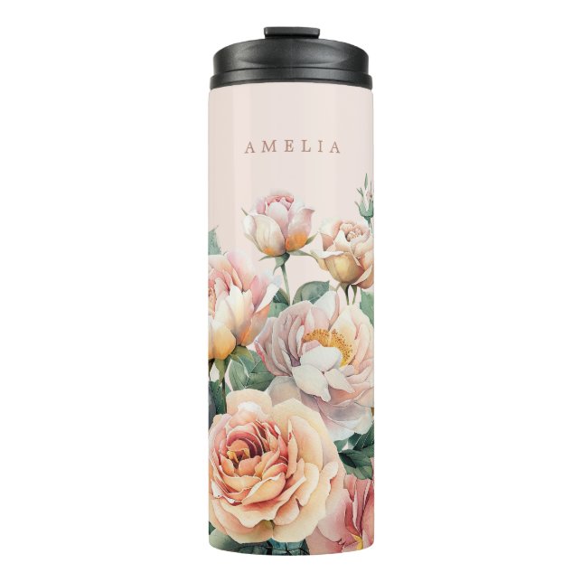 Peachy Blush Rose Garden Thermal Tumbler (Front)