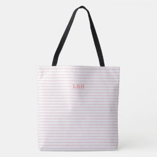 Peachy Blush Stripe Classic Monogram Initials Tote Bag