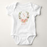 Peachy Coral Rose Wreath Personalized Baby Name Baby Bodysuit