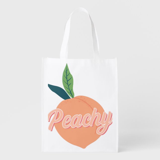'Peachy' Cute peach Grocery Bag (Front)