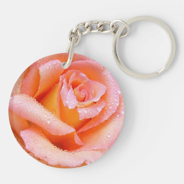 Peachy Dew Rose Beautiful Photo Keychain (Back)