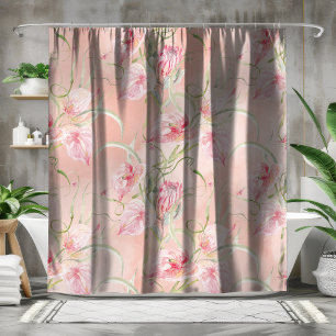 Peachy Elegance: Blooming Pink Peace Lilies Shower Curtain