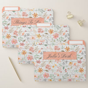 Peachy Floral Design - Set of 3 File Folders