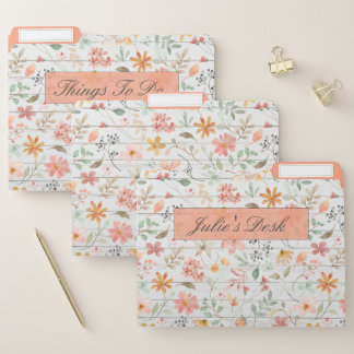 Peachy Floral Design - Set of 3 File Folders