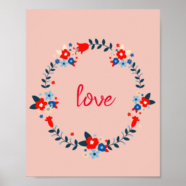Peachy Floral Love Wreath Poster (Front)
