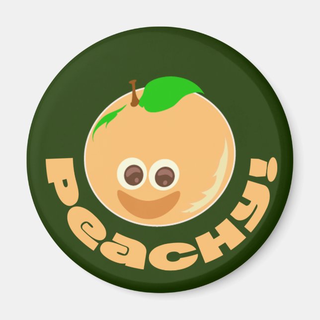 Peachy Fun Fruity Happy Cartoon Art Time Magnet (Front)