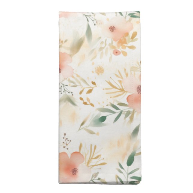 Peachy Gold Floral Abstract Cloth Napkin (Folded)