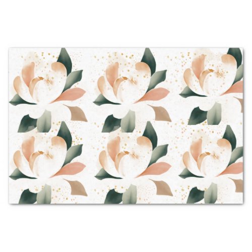 Peachy Gold Peonies Speckled Tissue Paper
