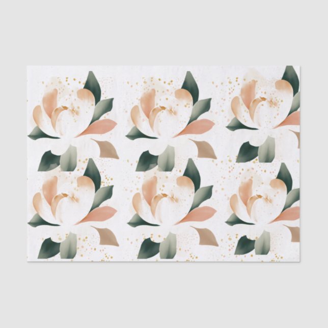 Peachy Gold Peonies Speckled Tissue Paper (Front)