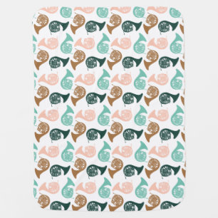 Peachy Green French Horn Musical Instrument Baby Blanket