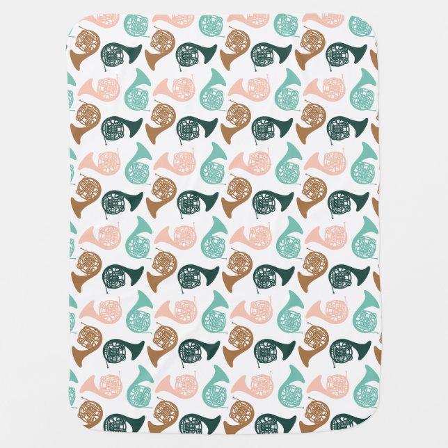 Peachy Green French Horn | Musical Instrument Baby Blanket (Front)