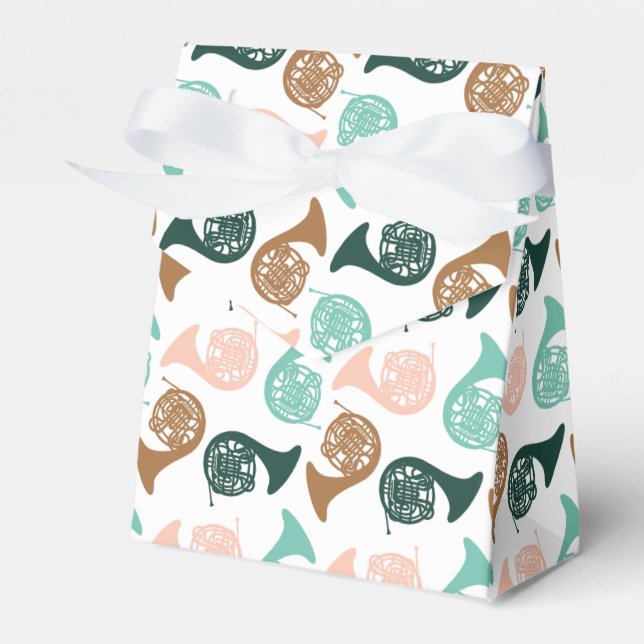 Peachy Green French Horn | Musician Party Supply Favor Boxes (Front Side)