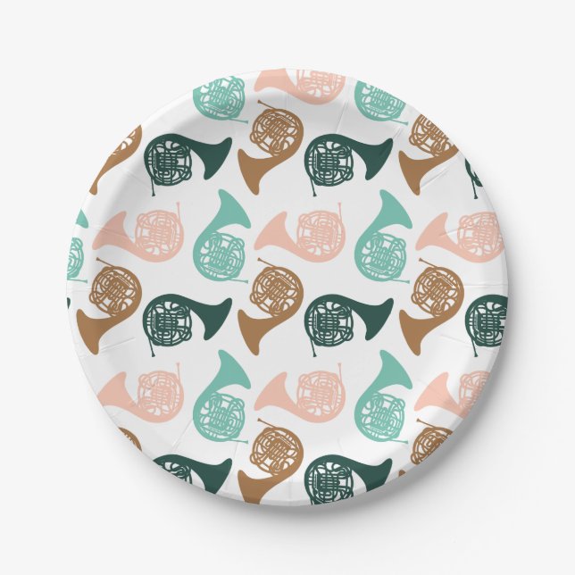 Peachy Green French Horn Paper Plates (Front)