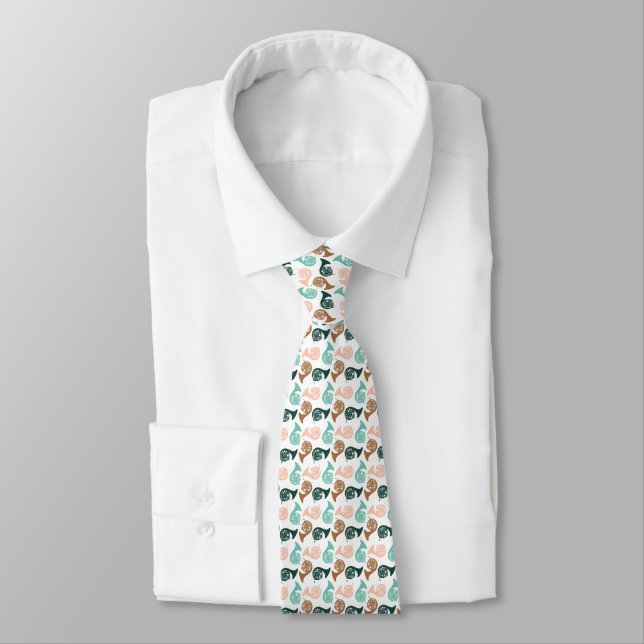 Peachy Green French Horn Pattern Neck Tie (Tied)