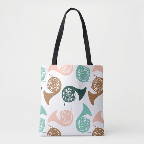 Peachy Green French Horn Pattern Tote Bag