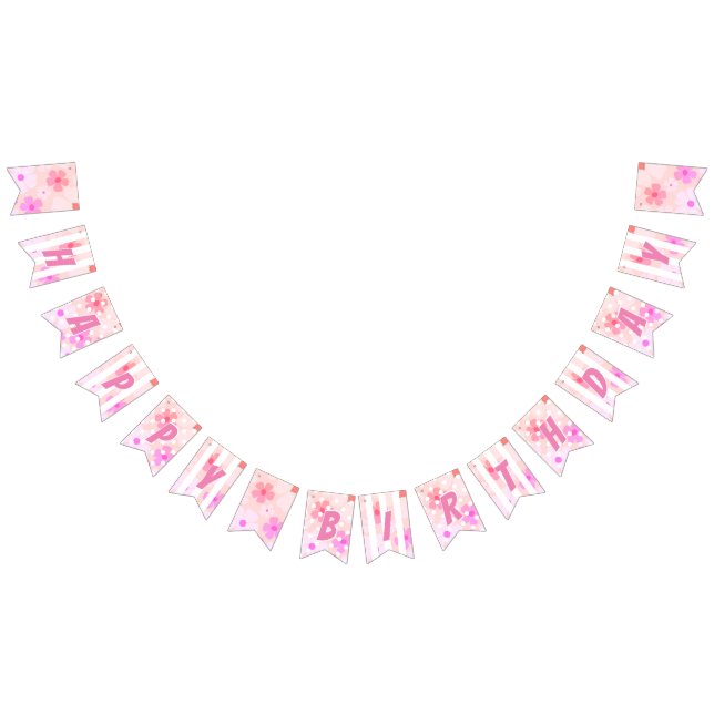 Peachy Happy Birthday Bubble Gum Pink Peach Flower Bunting Flags (All)