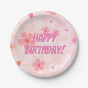 Peachy Happy Birthday Pink Peach Flower Power Paper Plates
