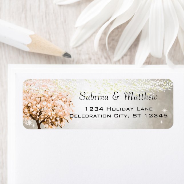 Peachy Heart Leaf Tree Wedding Label (Insitu)