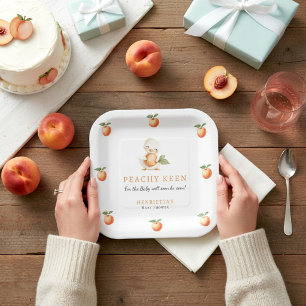 Peachy Keen Baby Shower Watercolor Duckling Peach Paper Plates