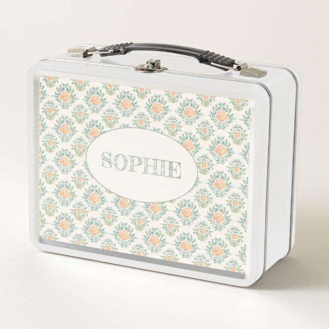 Peachy Keen Blossoms Personalized Lunch Box (Front)