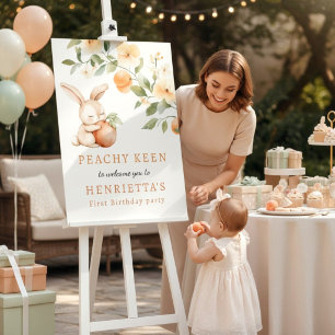Peachy Keen Bunny Peach Floral First Birthday Foam Board