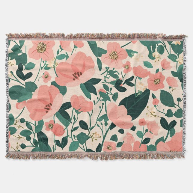 Peachy-Keen Flower Pattern Throw Blanket (Front)