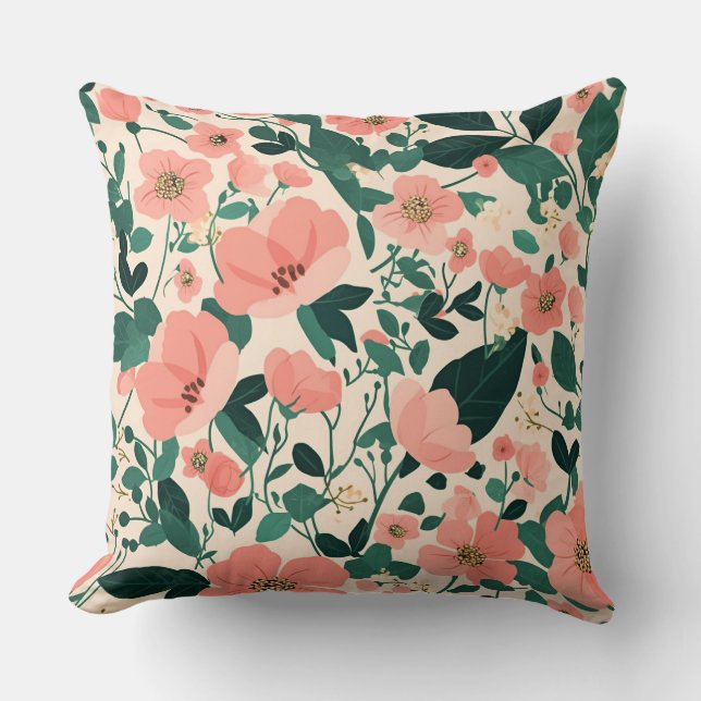 Peachy-Keen Flower Pattern Throw Pillow (Front)