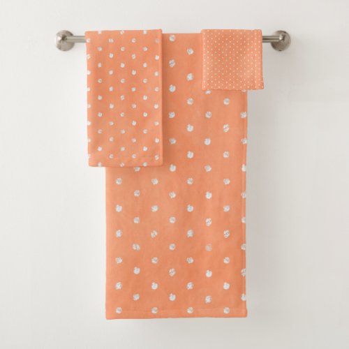 Peachy Keen Orange Messy Polka Dots Bath Towel Set