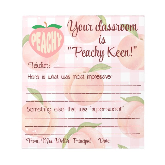 "Peachy Keen" positive note principal to teacher (Front)