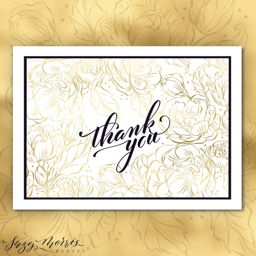 Peachy Knock Out Roses Gold Folded Thank You Card