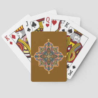Peachy Mandala on Brown Playing Cards