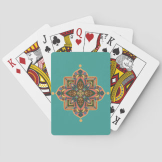 Peachy Mandala with Green Backgroumd Poker Cards