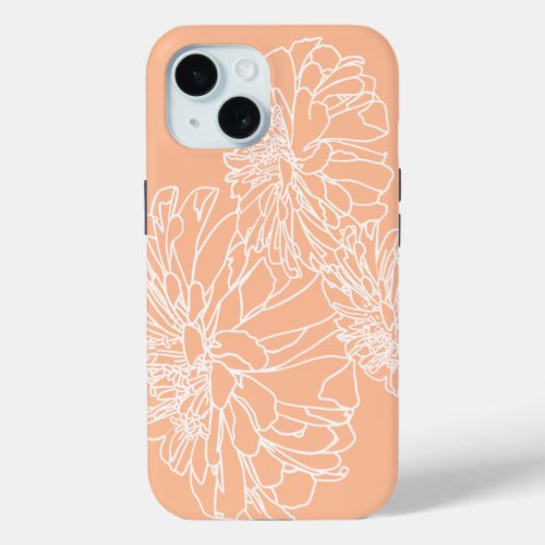 Peachy minimalist white line floral  iPhone 15 case
